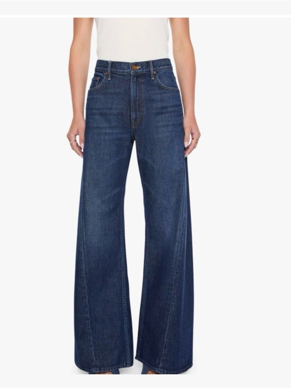 MOTHER/ SNACKS Wide-Leg High-Rise Jeans in Dark Blue Denim